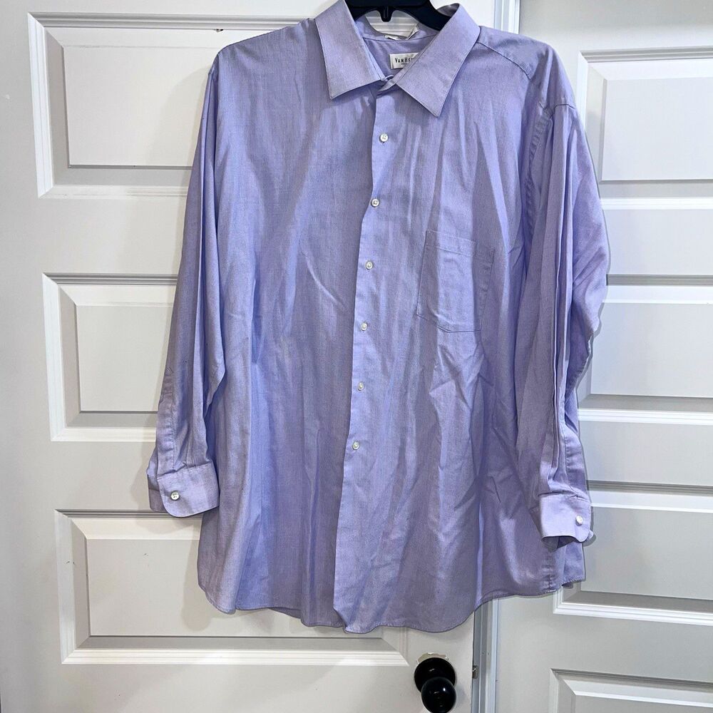 Van Heusen Wrinkle Free Broadcloth Dress Shirt 20 34/35 Big Tall Purple